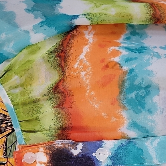 A. BYER colorful tie dye type top with cut out sleeves.  Size is Large. - Picture 6 of 8
